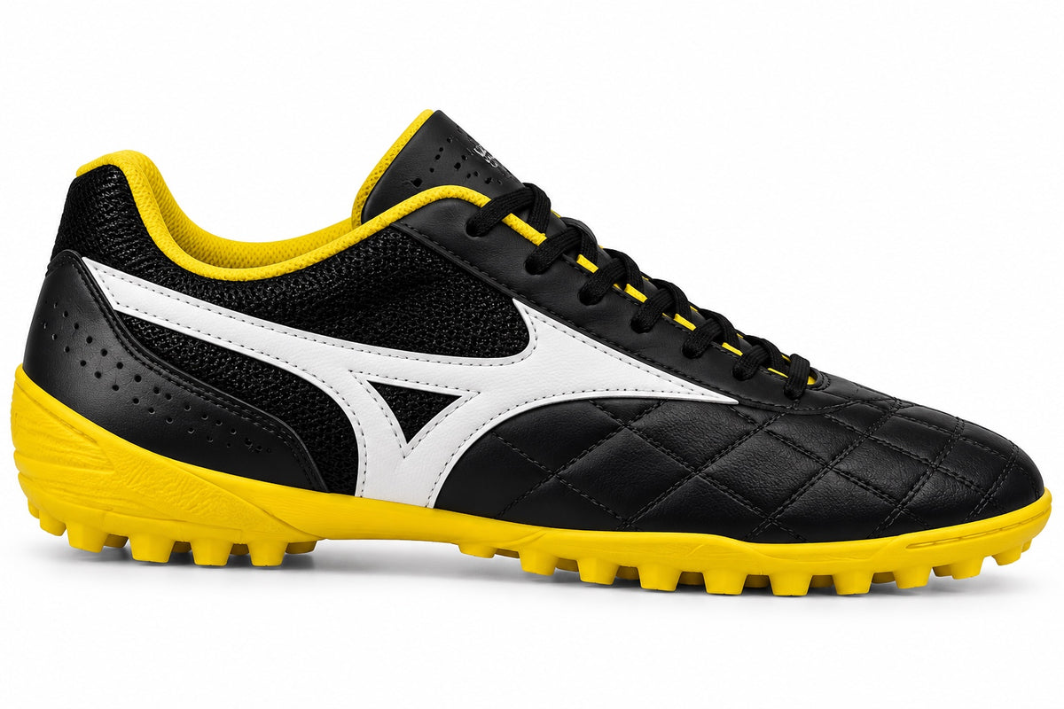 Mizuno Morelia TF negro y amarillo con logo blanco