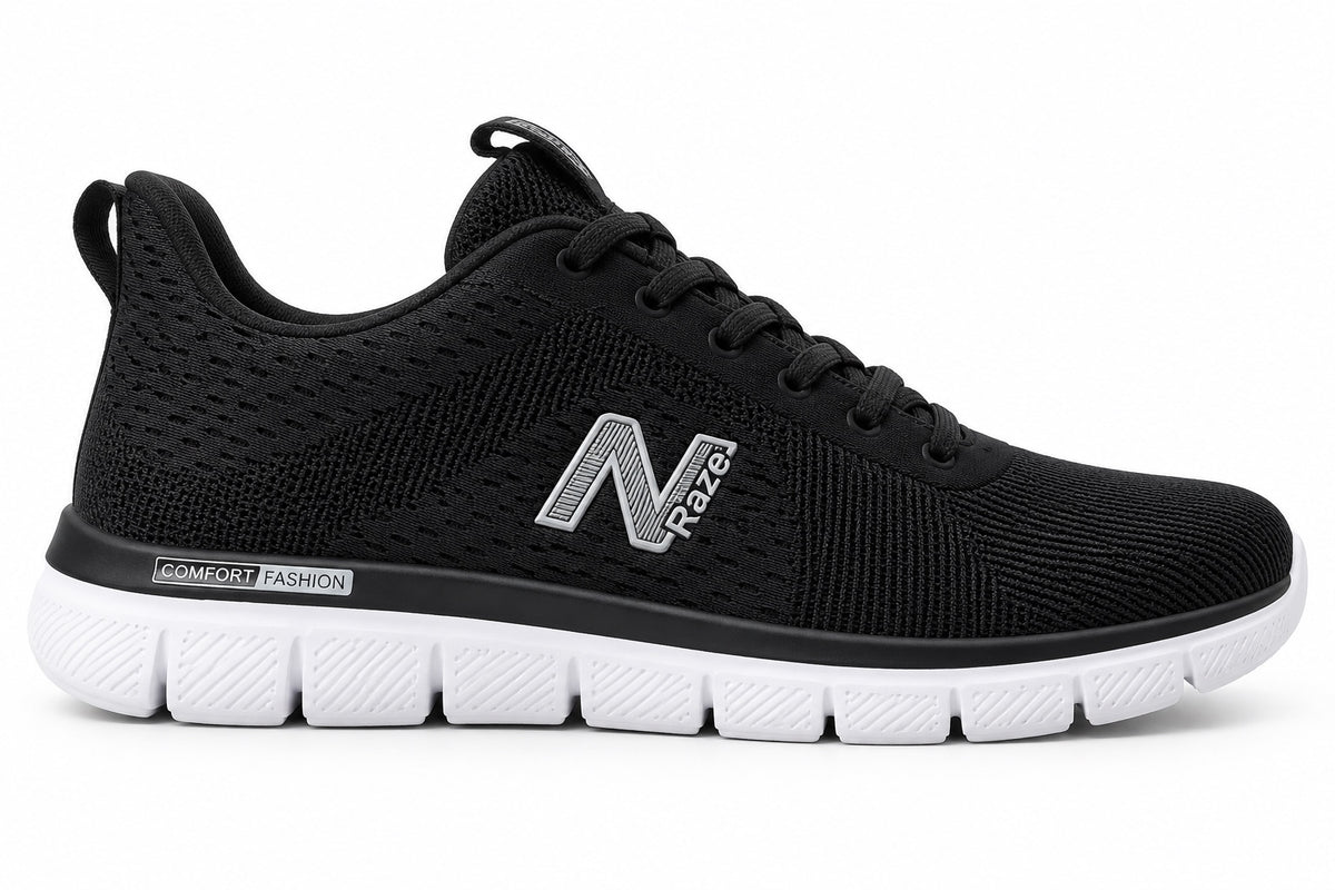 Raze Tenis Hombre Negro/Blanco – Malla y Suela Flexible